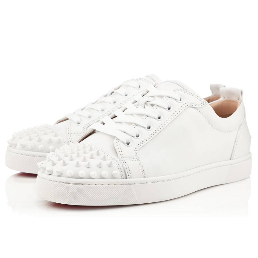 Men's Christian Louboutin Louis Junior Spikes Calf Low Top Sneakers - White [9524-873]